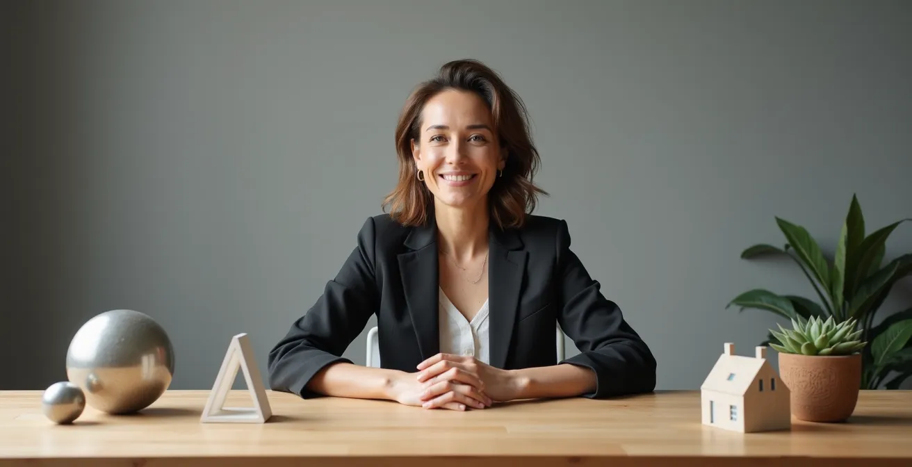 Frau jongliert symbolisch zwischen Karriere und Familie