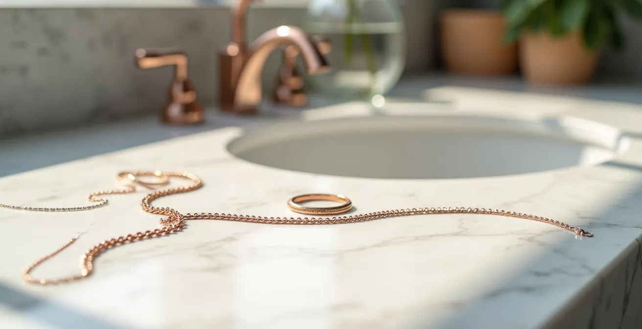 Moderne Schmuckkombination aus Gold und Silber harmonisch arrangiert