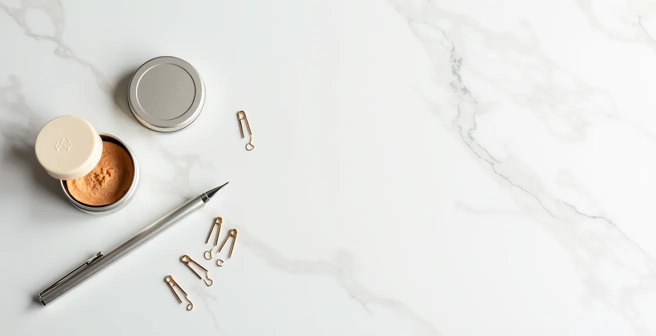 Minimalistisches Notfall-Kit für Fleckenentfernung unterwegs