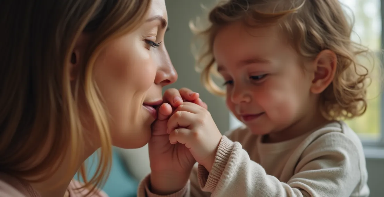 Mutter und Kind in ruhiger Verbindung durch sanfte Berührung