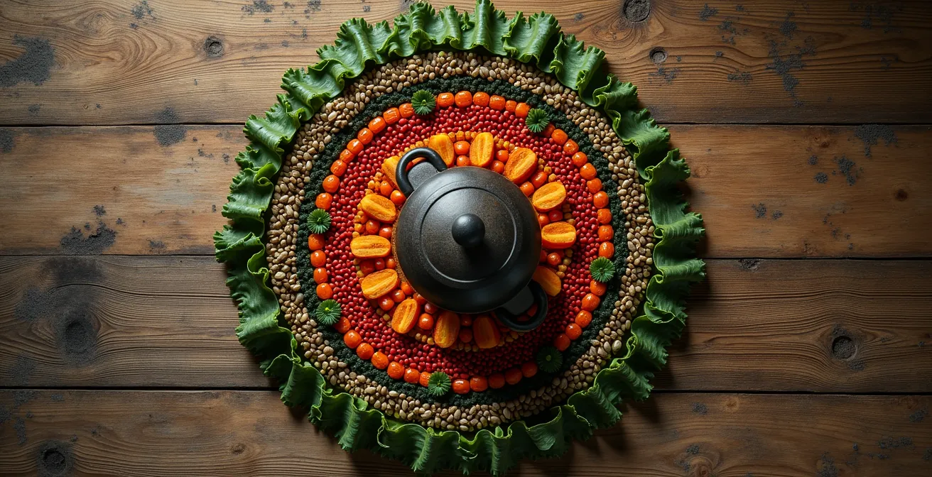 Natürliche Anordnung eisenreicher Lebensmittel auf Holztisch