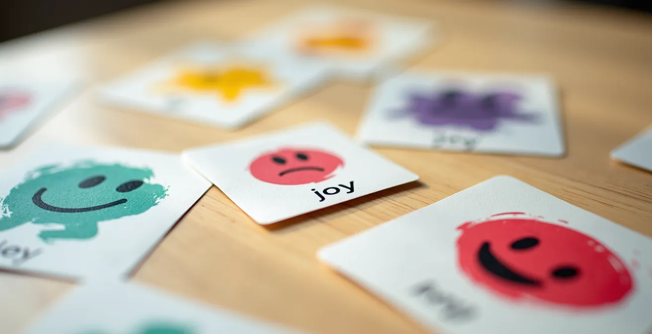 Bunte Gefühlskarten mit verschiedenen Emotionsausdrücken für Kinder