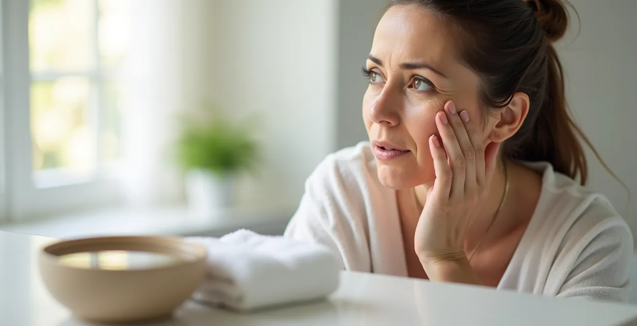 Nahaufnahme gestresster Haut mit Anzeichen einer geschädigten Barriere