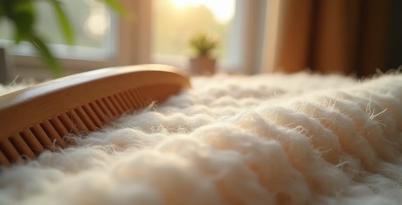 Detailaufnahme von hochwertigem Kaschmir ohne Pilling, die die weiche Textur der Fasern zeigt.