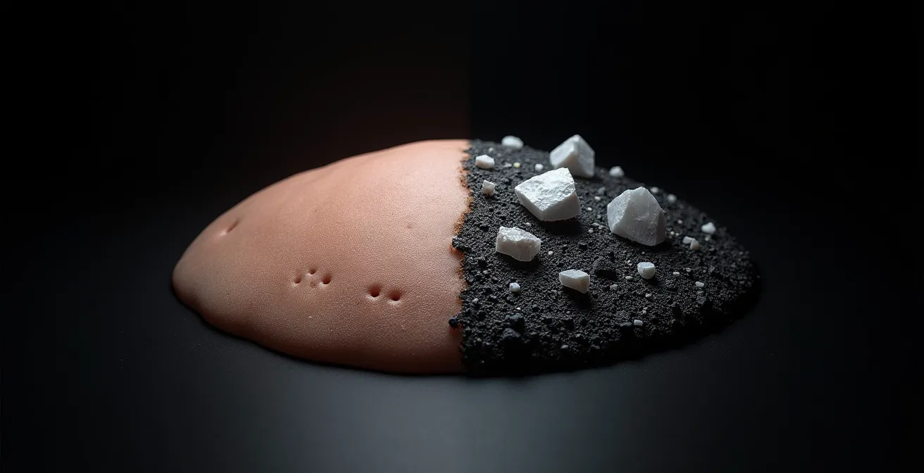 Detailaufnahme der Kopfhaut, die mineralische Ablagerungen symbolisch darstellt