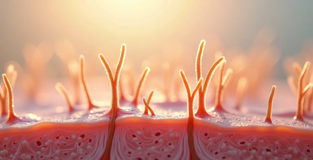 Extreme Nahaufnahme einer sauberen Haarwurzel ohne Kalkablagerungen