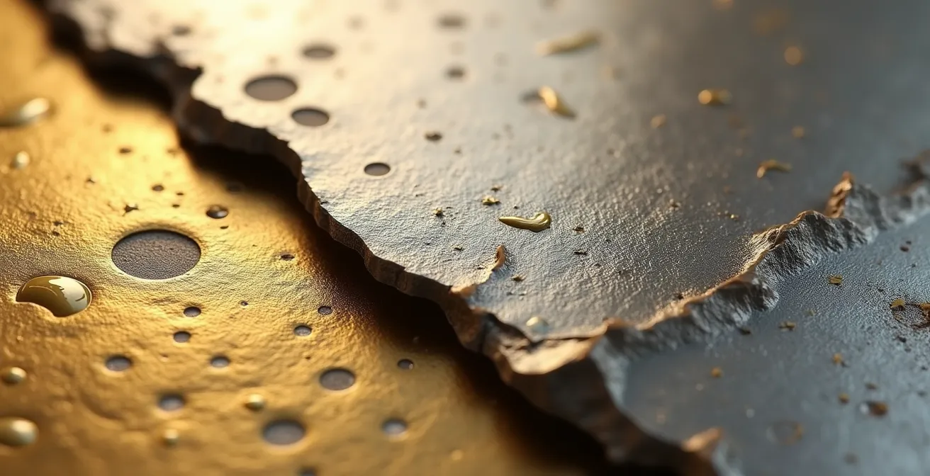 Makroaufnahme verschiedener Metalloberflächen mit natürlicher Patina