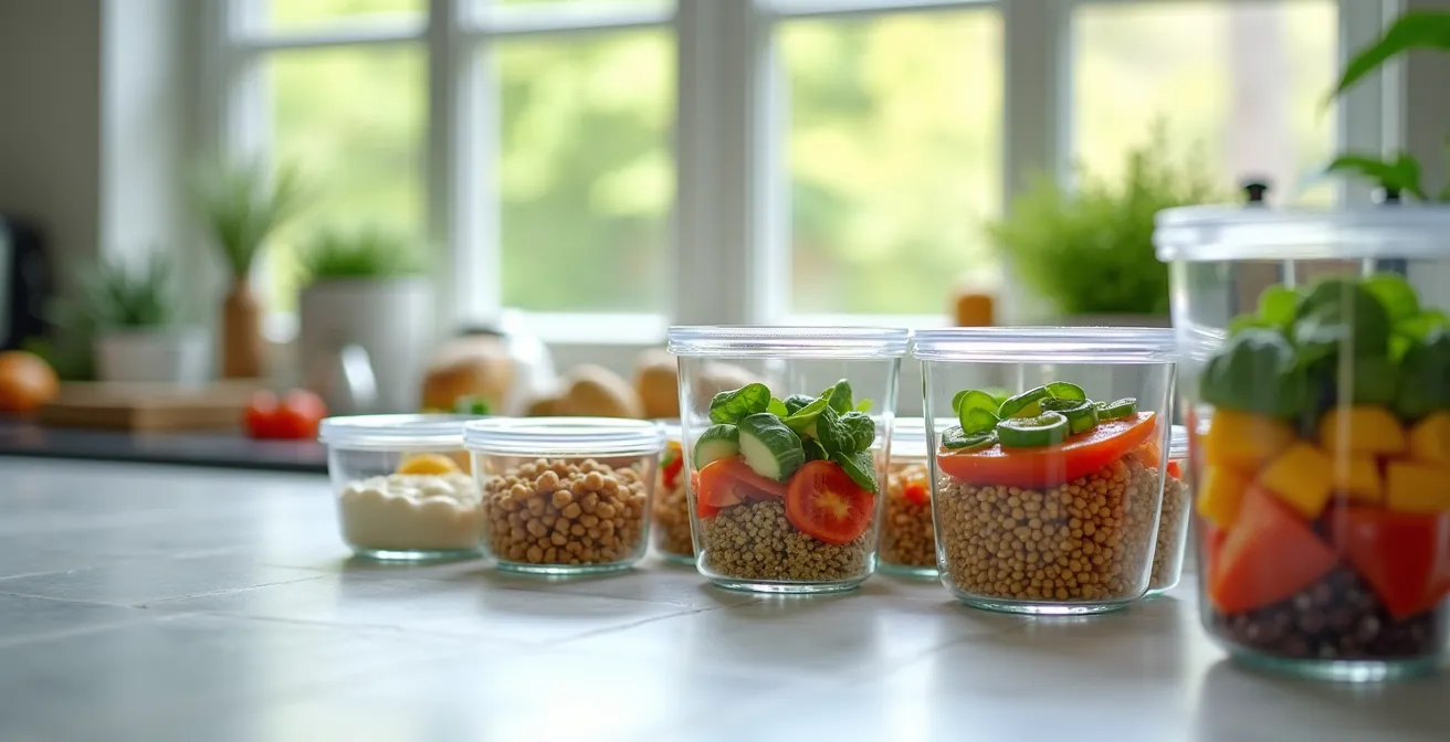 Meal-Prep-Vorbereitung in deutscher Küche am Sonntag