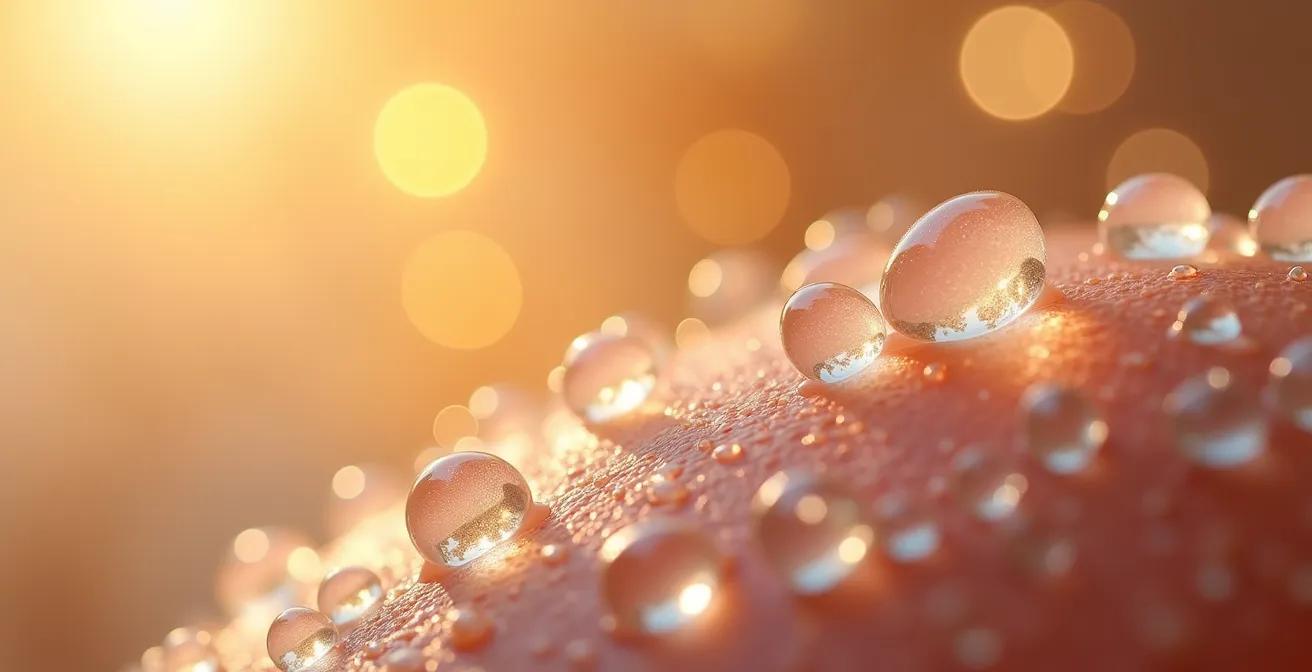 Makroaufnahme von Hautschichten mit sichtbarer Feuchtigkeitsaufnahme