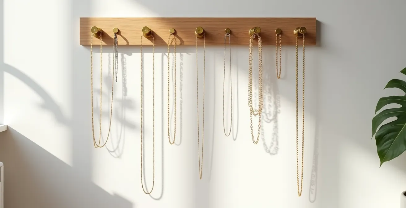 Minimalistisches Wandorganisationssystem für Ketten mit negativem Raum