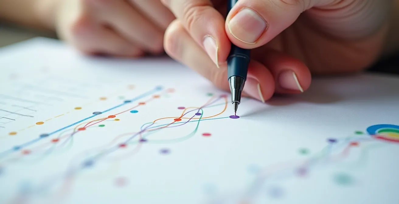 Detailaufnahme eines Symptomtagebuchs mit grafischen Markierungen und Notizen