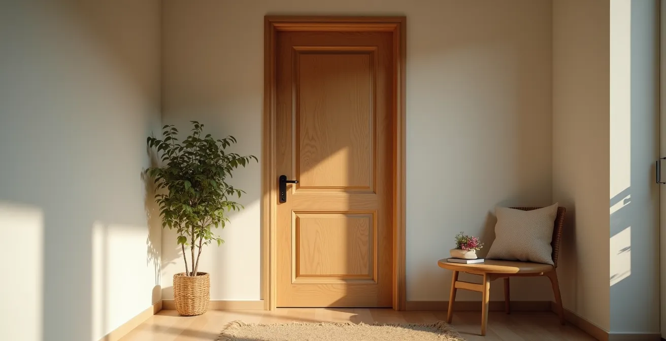 Ruhige häusliche Szene mit geschlossener Tür und friedlicher Atmosphäre